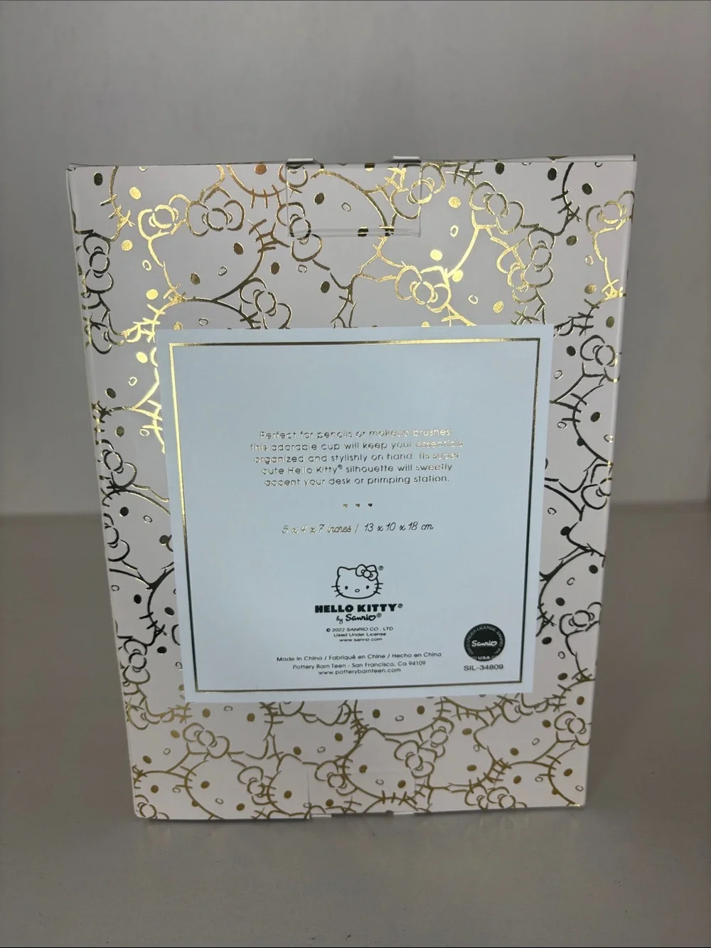 Sanrio Hello Kitty Pottery Barn Pencil Brush Holder White Gold